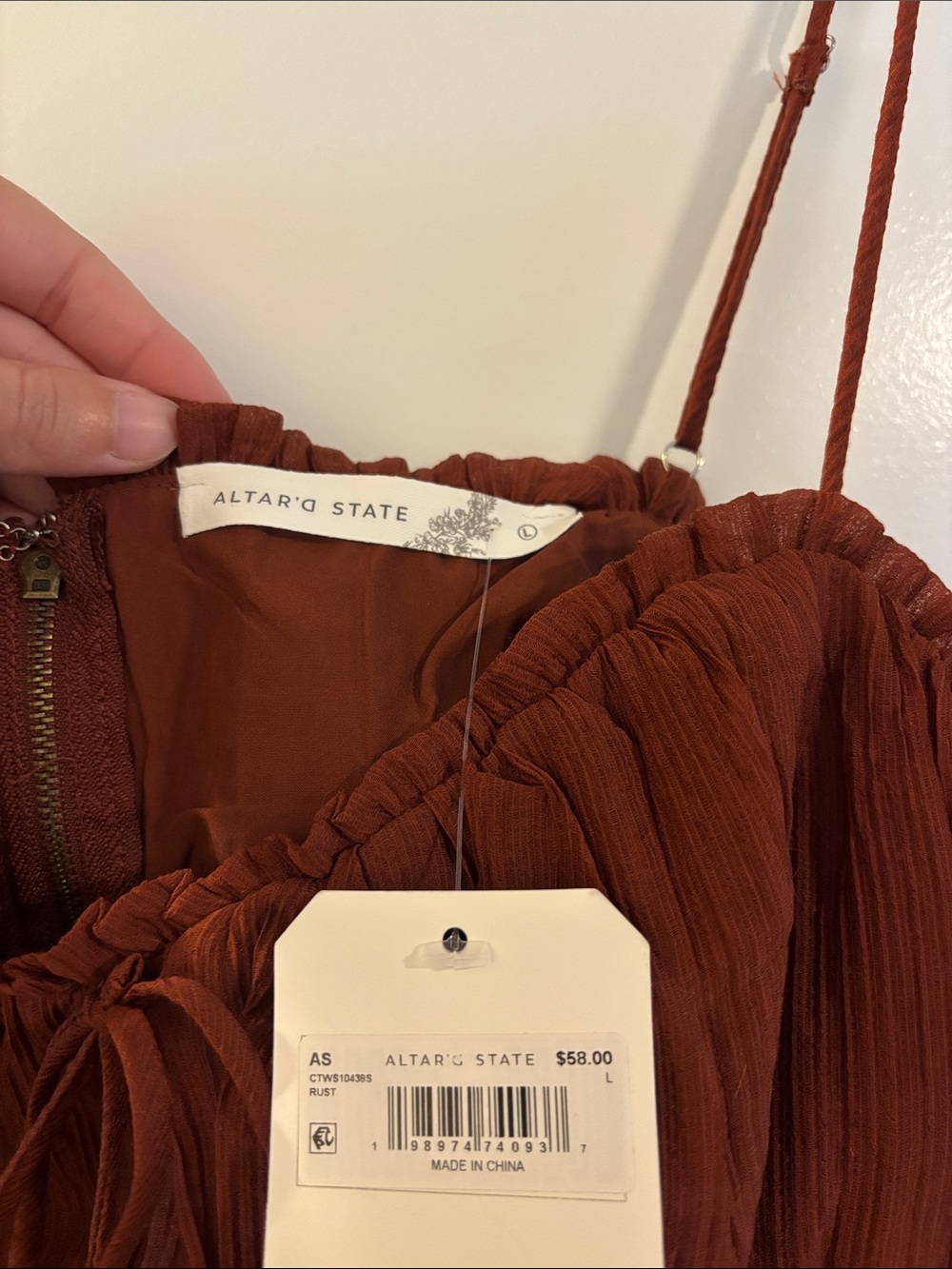 Alter’d State Rust Spaghetti Strap Ruffled Crop Top - Picture 3 of 4